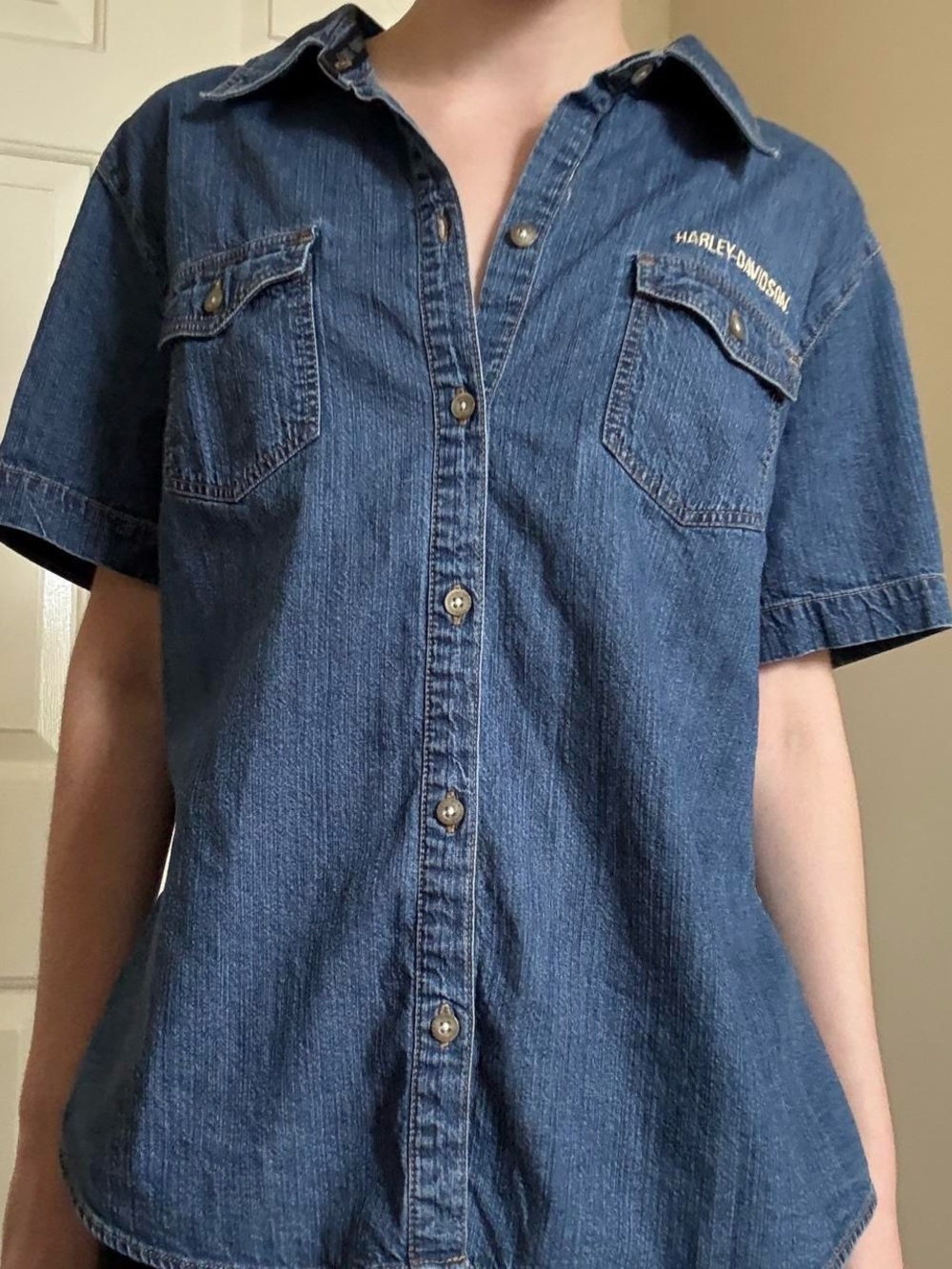 Harley-Davidson Blue Short Sleeve Denim Button-Up Shirt